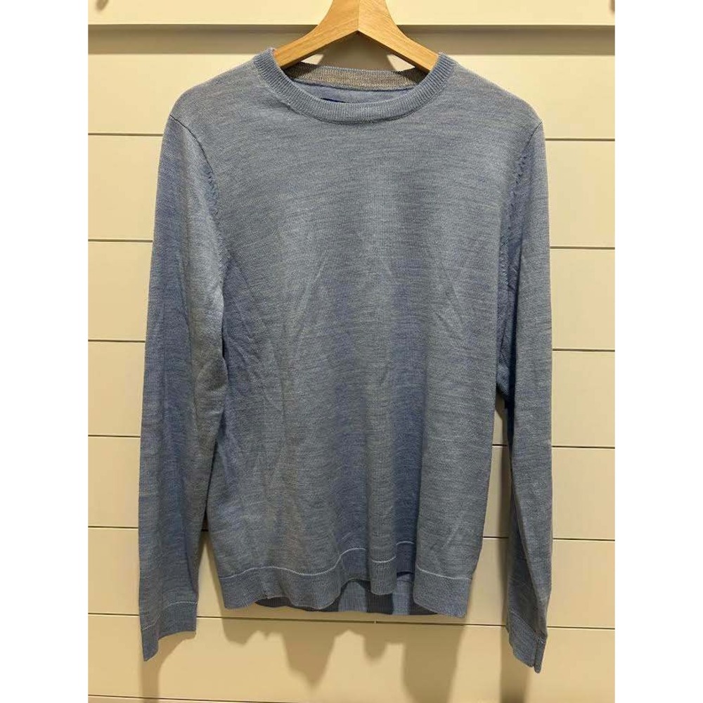 Mens Seriously Soft Merino Wool Blend Crewneck Sweater Blue Sz M Preppy Luxe